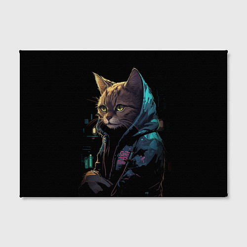 Картина прямоугольная Кот в стиле киберпанк / 3D-принт – фото 2
