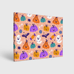 Холст прямоугольный Halloween - pumpkins and ghosts, цвет: 3D-принт