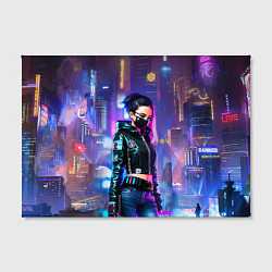 Холст прямоугольный Девчонка в маске в мегаполисе - киберпанк, цвет: 3D-принт — фото 2