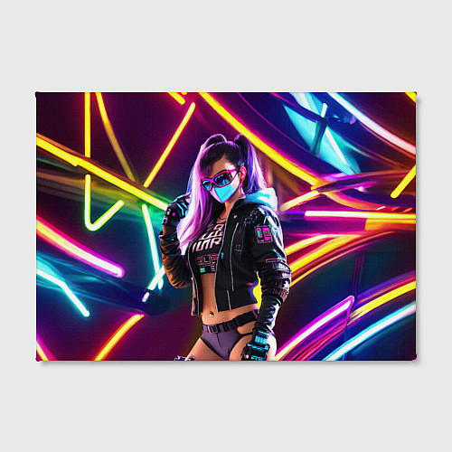 Картина прямоугольная Cool girl - cyberpunk - neon glow / 3D-принт – фото 2