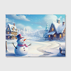 Холст прямоугольный Новогодний пейзаж снеговик, цвет: 3D-принт — фото 2
