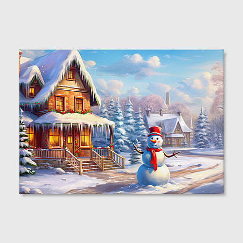 Картина прямоугольная Новогодняя деревня и снеговик / 3D-принт – фото 2