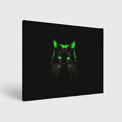 Картина прямоугольная Черный кот в зеленом свечении