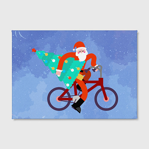 Картина прямоугольная Дед Мороз на велосипеде с елкой / 3D-принт – фото 2