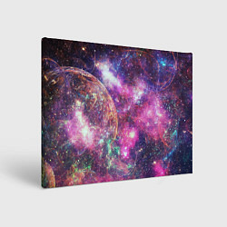 Холст прямоугольный Пурпурные космические туманности со звездами, цвет: 3D-принт
