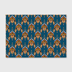 Холст прямоугольный Узбекская имитация ткани икат - синий орнамент, цвет: 3D-принт — фото 2