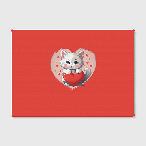 Картина прямоугольная Мультяшный котенок держит красное сердечко / 3D-принт – фото 2