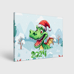 Холст прямоугольный Зеленый счастливый дракон новогодний, цвет: 3D-принт