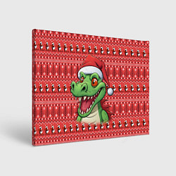Холст прямоугольный Зеленый дракон на красном новогоднем фоне, цвет: 3D-принт