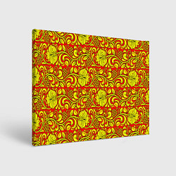 Холст прямоугольный Хохломская роспись золотистые цветы и ягоды на кра, цвет: 3D-принт