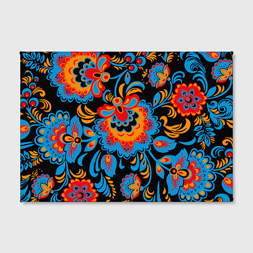 Картина прямоугольная Хохломская роспись разноцветные цветы на чёроном ф / 3D-принт – фото 2