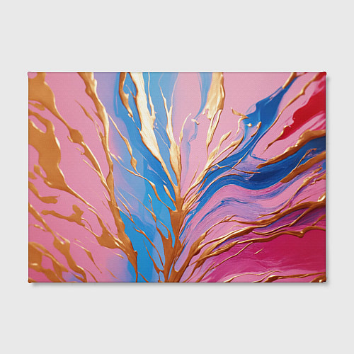 Картина прямоугольная Жидкая краска синего и розового цвета с золотой кр / 3D-принт – фото 2