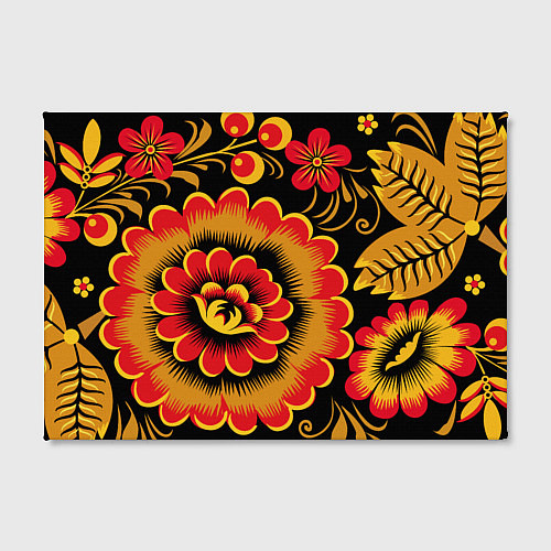 Картина прямоугольная Хохломская роспись красно-жёлтые цветы на чёрном ф / 3D-принт – фото 2