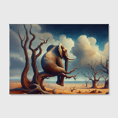 Картина прямоугольная Слон сидит на ветке дерева в пустыне / 3D-принт – фото 2