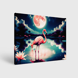 Картина прямоугольная Розовый фламинго на фоне луны