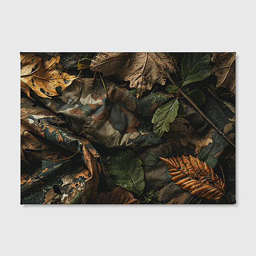Картина прямоугольная Реалистичный охотничий камуфляж из ткани и листьев / 3D-принт – фото 2