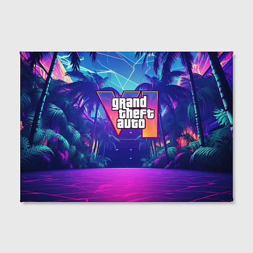 Картина прямоугольная Gta 6 логотип в стиле ночного vice city / 3D-принт – фото 2