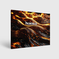 Холст прямоугольный Palworld логотип золотистый и черный фон, цвет: 3D-принт
