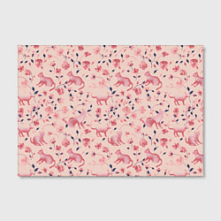 Холст прямоугольный Розовый паттерн с цветами и котиками, цвет: 3D-принт — фото 2