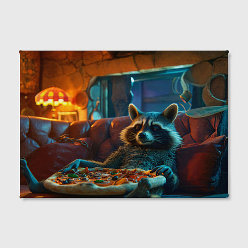 Картина прямоугольная Енот с пиццей на диване / 3D-принт – фото 2
