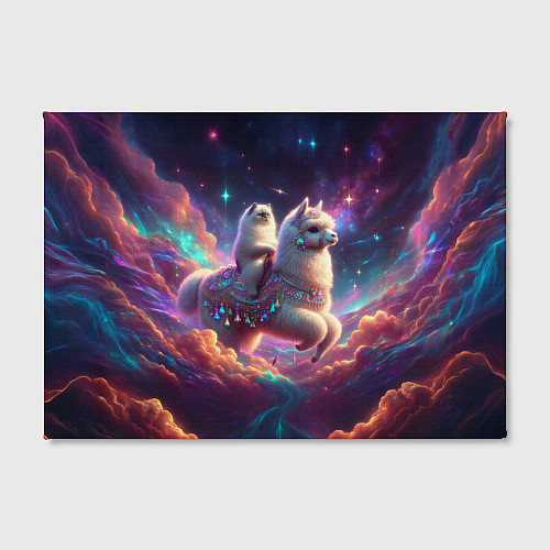 Картина прямоугольная Космос и кот едет верхом на альпаке / 3D-принт – фото 2