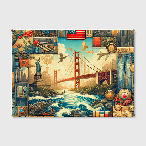 Картина прямоугольная Мост через реку и пэчворк - нейросеть арт USA brid / 3D-принт – фото 2