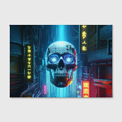 Холст прямоугольный Cyber skull - neon glow ai art, цвет: 3D-принт — фото 2