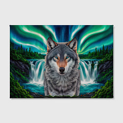 Холст прямоугольный Серый волк стоящий перед водопадом под северным си, цвет: 3D-принт — фото 2