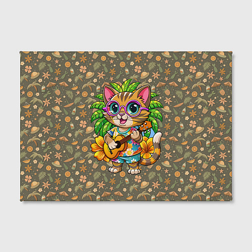 Картина прямоугольная Кот играет на гитаре на острове / 3D-принт – фото 2