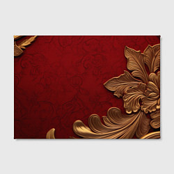 Холст прямоугольный Объемный золотой лист на красном текстурном фоне, цвет: 3D-принт — фото 2