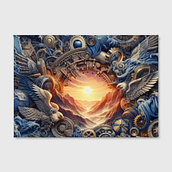 Холст прямоугольный Закат солнца в горах - стимпанк коллаж, цвет: 3D-принт — фото 2