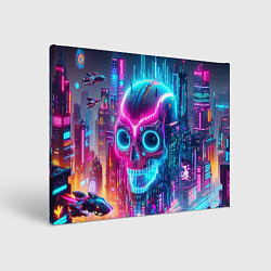 Картина прямоугольная Neon skull in metropolis - future