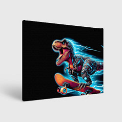 Картина прямоугольная Cool Dino on a skateboard - neon glow fantasy