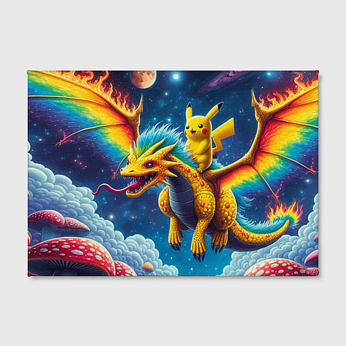 Картина прямоугольная Pikachu on a fabulous dragon - neon glow / 3D-принт – фото 2