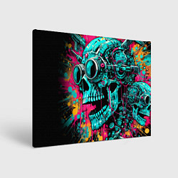 Картина прямоугольная Cyber skull sketch - color blots