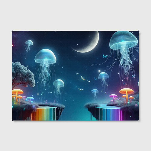 Картина прямоугольная Неоновые медузы и грибы - нейроарт фантазия / 3D-принт – фото 2