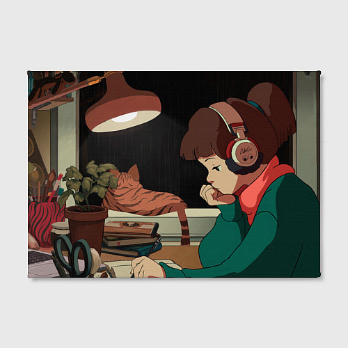 Картина прямоугольная Lofi music girl night / 3D-принт – фото 2