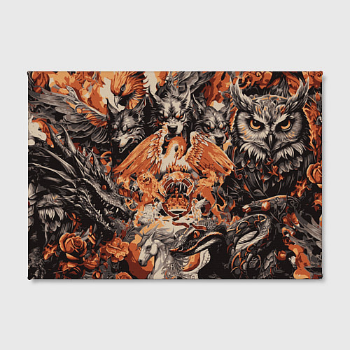 Картина прямоугольная Логотип Queen на фоне мифических животных / 3D-принт – фото 2