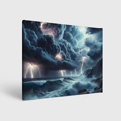 Холст прямоугольный Шторм на море - сверкание молний, цвет: 3D-принт