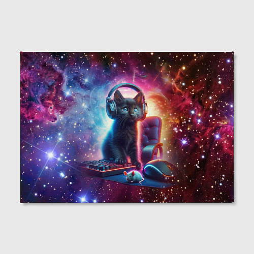Картина прямоугольная Котёнок в наушниках с мышкой в космосе / 3D-принт – фото 2