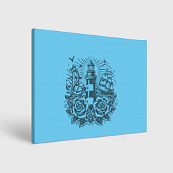 Холст прямоугольный Маяк с розами и кораблем, цвет: 3D-принт