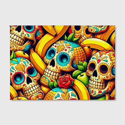 Картина прямоугольная Colorfull skulls and bananas - pop art pattern / 3D-принт – фото 2