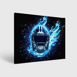 Холст прямоугольный Шлем для американского футбола в синем пламени, цвет: 3D-принт