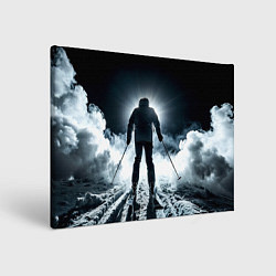 Картина прямоугольная Лыжник идет в гору в ночи