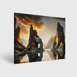 Картина прямоугольная Горное озеро со скалами