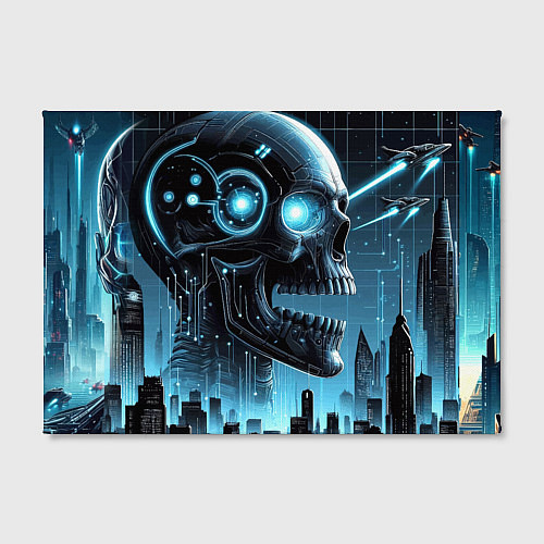Картина прямоугольная Cyberpunk skull - metropolis neon glow / 3D-принт – фото 2