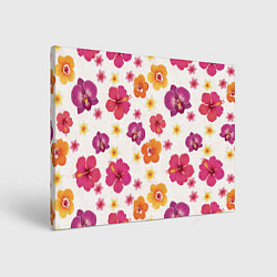 Холст прямоугольный Тропический букет - узор с яркими гибискусами и ор, цвет: 3D-принт
