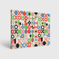 Холст прямоугольный Геометрический узор с цветочными элементами - ретр, цвет: 3D-принт