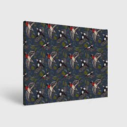 Холст прямоугольный Дятлы и цветы, цвет: 3D-принт