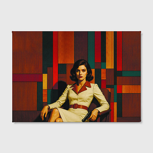 Картина прямоугольная Девушка с пистолетом в кресле ретро поп-арт 1970-е / 3D-принт – фото 2
